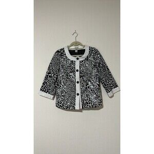 CHICO’S Women’s  Blazer Jacket 3/4 Sleeve Sequined Front Benetta  Black Sz 1 (M)